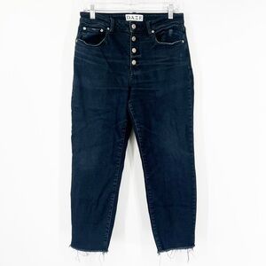 Daze Denim Slim Straight High Rise Button Fly Jeans Raw Hem